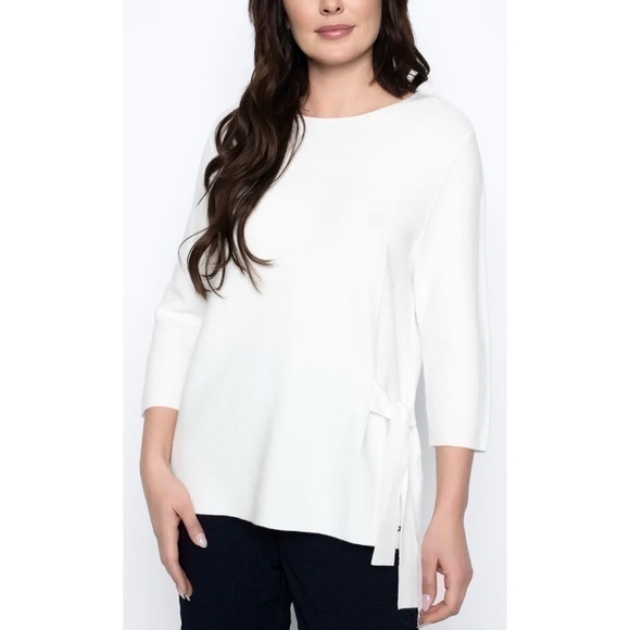 Picadilly Side Tie Rib Knit 3/4 Sleeve Sweater Top - Picture 1 of 9